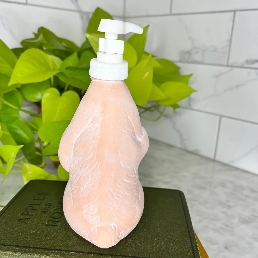 Vintage Terracotta Bunny Soap Dispenser 1990s Pink Rabbit Bathroom Decor